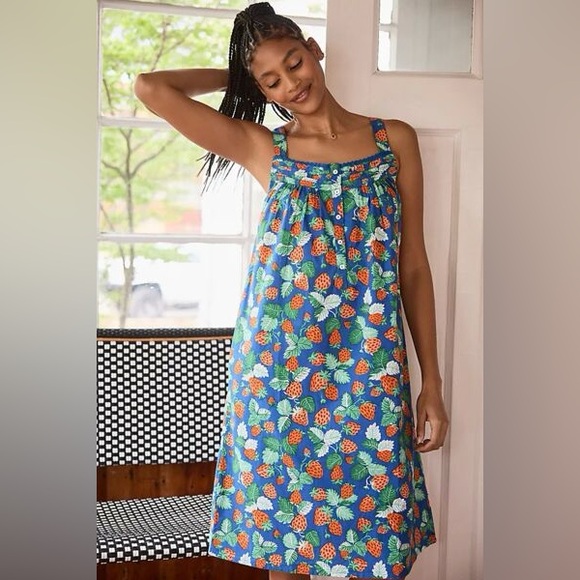 Printfresh Other - Printfresh Back to Bed Sleeveless Nightgown Strawberry Fields Blue Cotton Medium